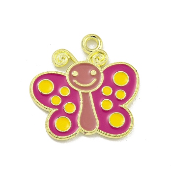 Alloy Enamel Pendants, Golden, Butterfly Charm, Medium Violet Red, 24x24x1.5mm, Hole: 2mm