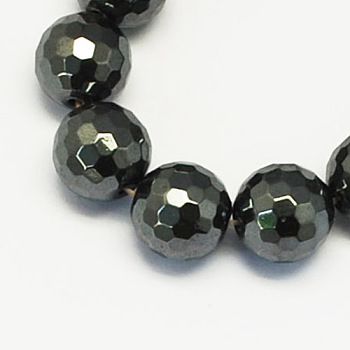 1Strand Grade A Non-Magnetic Synthetic Hematite Beads Strands, Faceted, Round, Black, 10mm, Hole: 1.5mm