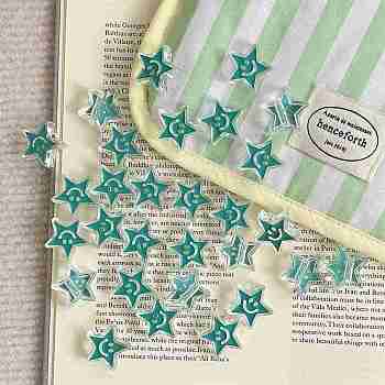 Acrylic Enamel Beads, Star with Smiling Face, Light Sea Green, 19.9x20.9x8mm, Hole: 3.5mm