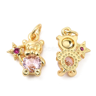 Real 18K Gold Plated Misty Rose Bear Brass+Cubic Zirconia Charms