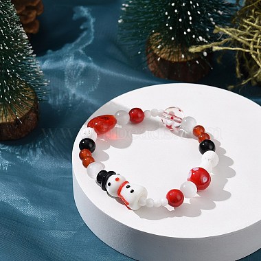 Natural Mixed Gemstone & Lampwork Stretch Bracelet(BJEW-TA00259)-2