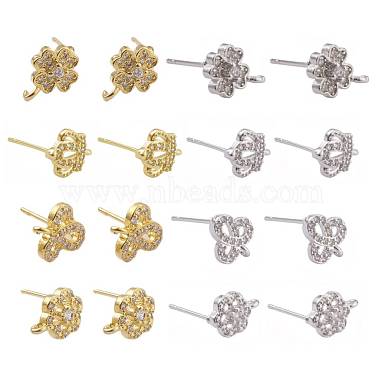 8 Pairs Brass Micro Pave Clear Cubic Zirconia Stud Earring Findings(KK-ZZ0001-08-RS)-3
