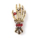 Halloween Theme Rhinestone Skeleton Hand Brooch Pin(JEWB-F018-01AG)-1