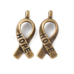 Awareness Ribbon Hope Tibetan Style Alloy Pendants, Cadmium Free & Nickel Free & Lead Free, Antique Bronze, 19x7.5x4mm, Hole: 2mm, about 1810pcs/1000g(TIBEP-R344-11AB-FF)