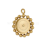 304 Stainless Steel Pendant Cabochon Settings, Beaded Edge Flat Round Charm, Ion Plating(IP), Long-Lasting Plated, Real 14K Gold Plated, 12x10mm(STAS-OY009-05G)