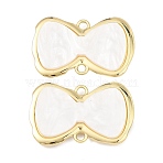Alloy Acrylic Connector Charms, Bowknot Links, White, Golden, 26x40.5x5.5mm, Hole: 3mm(AL-E003-10G)