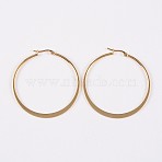 304 Stainless Steel Hoop Earrings, Flat Ring Shape, Hypoallergenic Earrings, Golden, 32x30x2mm, 12 Gauge, Pin: 1mm(X-EJEW-P040-20-B)