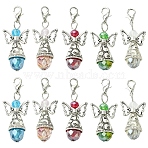 20Pcs 5 Colors Angel Glass Acrylic Pendants, with Alloy Beads and Lobster Claw Clasps, Antique Silver & Platinum, Mixed Color, 43mm, 4pcs/color(HJEW-FS00016)
