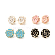 Flower Enamel Stud Earrings for Women, Real 18K Gold Plated Brass Earrings, Cadmium Free & Lead Free, Mixed Color, 15x4mm, Pin: 1mm(EJEW-I684-07G-RS)