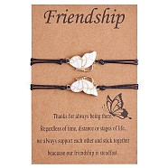 2Pcs White Brass Enamel Butterfly Link Bracelets Set, Adjustable Couple Bracelets for Lovers Best Friends, Golden, 4-3/4~10-1/4 inch(12cm)(JB732B)