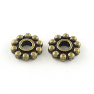 Flower Tibetan Style Alloy Beads, Cadmium Free & Lead Free, Antique Bronze, 9.5x2mm, Hole: 3mm, about 1995pcs/1000g(TIBEB-Q066-01AB-LF)