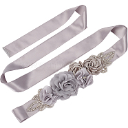 Satin Ribbon, Bridal Belt for Wedding Dress, with Glass Rhinestone and Imitation Pearl Beads, Garment Accessories, Aqua, 10-5/8x1-1/2~3-3/8 inch(270x38~85mm)(OCOR-WH0020-04D)
