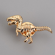 Alloy Brooches, with Brass Butterfly Clutches, Dinosaur, Cadmium Free & Nickel Free & Lead Free, Light Gold, 16.5x34mm, Pin: 1mm(JEWB-S011-137G-NR)