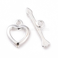 Eco-friendly Brass Toggle Clasps, Cadmium Free & Lead Free, Long-Lasting Plated, Heart, 925 Sterling Silver Plated, Heart: 10.5x8.5x1.5mm, Bar: 4x17x1.5mm, Hole: 1.2mm(KK-D082-18S)
