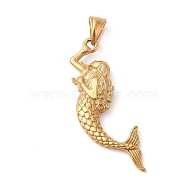 304 Stainless Steel Big Pendants, Mermaid Charm, Golden, 52.5x20x6mm, Hole: 7.5x5mm(STAS-Z071-01G)