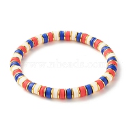 Handmade Polymer Clay Heishi Beads Stretch Bracelets, Surfering Bracelet with Synthetic Hematite Beads for Women, Red, Inner Diameter: 2-1/4 inch(5.6cm)(BJEW-JB07309)