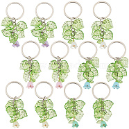 Resin Flower Keychain, with Acrylic Leaf and Iron Keychain Ring, Pale Green, 7.2cm, 12pcs/set(KEYC-PH01521)