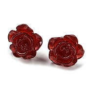 Resin Rose Flower Stud Earrings with 316 Stainless Steel Pins, Dark Red, 12~12.5x12~12.5mm(EJEW-D070-01C)
