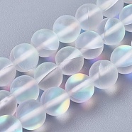 Synthetic Moonstone Beads Strands, Holographic Beads, Round, Frosted, Clear, 10mm, Hole: 1mm, about 40pcs/strand, 15.16 inch(38.5cm)(G-E468-G01-10mm)
