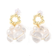 Natural Quartz Crystal Dangle Earrings, Brass Pearl Stud Earrings for Women, Real 14K Gold Plated, 26.5x14.5~15.5mm(EJEW-L286-06G)