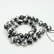 Natural Black Agate Strands, with Silver Carved Dragon Pattern, For Buddha Jewelry Making, Round, 10mm, Hole: 1mm(G-Q846-10mm)