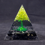 Orgonite Pyramid Resin Energy Generators, Reiki Tree of Life Natural Peridot and Obsidian Chips Inside for Home Office Desk Decoration, 60mm(WG86248-02)
