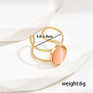 Stylish Stainless Steel Cat Eye Oval Open Cuff Ring for Women Vacation Gift, Orange, Inner Diameter: 16~18mm(TD2931-1)