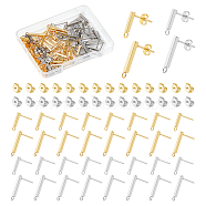 40Pcs 4 Style 304 Stainless Steel Rectangle Stud Earring Finding, with Loops, with 40Pcs Ear Nuts, Real Gold Plated & Stainless Steel Color, 13~18x3mm, Hole: 1.8mm, Pin: 0.8mm, 10Pcs/style(STAS-UN0056-72)