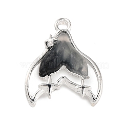 Rack Plating Alloy Resin Pendants, Fishtail, Black, 18x15x4mm, Hole: 1.8mm(FIND-Q116-02S-04)