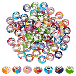 70Pcs 7 Colors Resin European Beads, with Stainless Steel Color Core, Rondelle, Mixed Color, 14x8.5mm, Hole: 5mm, 10pcs/color(RESI-DC0001-07)