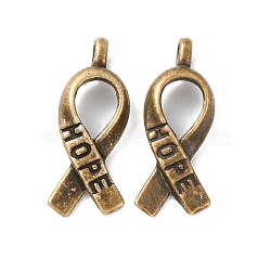 Awareness Ribbon Hope Tibetan Style Alloy Pendants, Cadmium Free & Nickel Free & Lead Free, Antique Bronze, 19x7.5x4mm, Hole: 2mm, about 1810pcs/1000g(TIBEP-R344-11AB-FF)