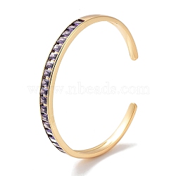Rectangle Brass Pave Glass Open Cuff Bangles for Women, Real 18K Gold Plated, Dark Orchid, Inner Diameter: 2-3/8 inch(5.9cm)(BJEW-Z061-04G)