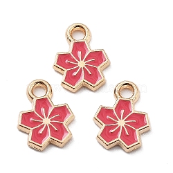 Alloy Enamel Charms, Golden, Flower Charm, Crimson, 12x9x1.5mm, Hole: 1.8mm(ENAM-S022-01H)