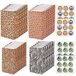 2 Sets 2 Styles Rectangle Animal Skin Print Kraft Paper Bags, Zebra Giraffe Leopard Lion Skin Print Bags with Paper Stickers, for Gift, Candy Packaging, Mixed Color, Bag: 8.1x12x22cm, Fold: 22x12x0.2cm, 3pcs/pattern, Stickers: 38~43x35mm, 1 set/style(ABAG-OC0001-03)