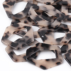 Cellulose Acetate(Resin) Pendants, Tortoiseshell Pattern, Two-tone, Polygon, Antique White, 40x35x2.5mm, Hole: 2mm(KY-S157-27A)