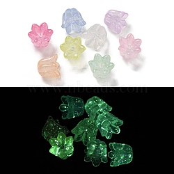 Luminous Acrylic Beads, with Glitter Powder, Glow in the Dark Beads, Lily of the Valley, Mixed Color, 10x12x11mm, Hole: 1mm(X-OACR-E041-15)