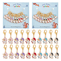 Alloy Enamel Unicorn Pendant Locking Stitch Markers,Zinc Alloy Lobster Claw Clasps Stitch Marker, Mixed Color, 3.6cm,  5 colors, 2pcs/color, 10pcs/set(HJEW-AB00053)