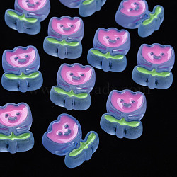Transparent Acrylic Beads, with Enamel, Frosted, Flower, Cornflower Blue, 24.5x20x9mm, Hole: 3mm(X-MACR-S374-03B-04)