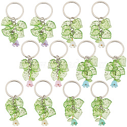 Resin Flower Keychain, with Acrylic Leaf and Iron Keychain Ring, Pale Green, 7.2cm, 12pcs/set(KEYC-PH01521)