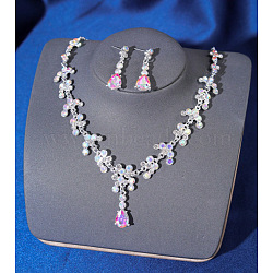 Teardrop Alloy Rhinestone Pendant Necklaces & Stud Dangle Earrings Sets, Platinum, Crystal AB, 450mm(FS-WGE9DA1-07)