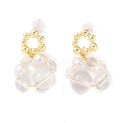 Natural Quartz Crystal Dangle Earrings, Brass Pearl Stud Earrings for Women, Real 14K Gold Plated, 26.5x14.5~15.5mm(EJEW-L286-06G)