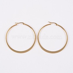 304 Stainless Steel Hoop Earrings, Flat Ring Shape, Hypoallergenic Earrings, Golden, 32x30x2mm, 12 Gauge, Pin: 1mm(X-EJEW-P040-20-B)