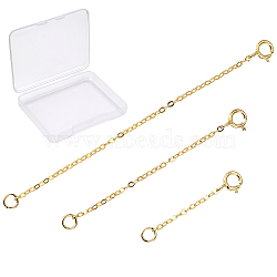SUNNYCLUE 3Pcs 3 Style 925 Sterling Silver Chain Extender, with Clasps & Curb Chains, Golden, 32~78mm, Links: 2x1.5x0.1mm, Clasps: 8x5.5x1mm, Ring: 3x0.6mm, Hole: 2mm, 1pc/style(FIND-SC0001-61G)