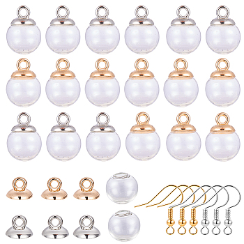 DIY Earring Making, Round Mechanized Blown Glass Globe Beads, Half Drilled, Plastic Pendant Bails, For Globe Glass Bubble Cover Pendants and Brass Earring Hooks, Clear, 16mm, Half Hole: 3~5mm, 120pcs/box