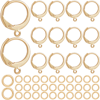 80Pcs 304 Stainless Steel Leverback Earring Findings, with Horizontal Loop and 100Pcs Open Jump Rings, Golden, 14.5x12mm, Hole: 1.2mm, Pin: 0.8x1mm