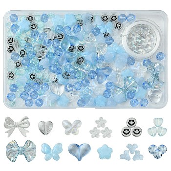 219Pcs 12 Styles Acrylic Beads with 1 Roll Strong Stretchy Beading Elastic Thread, Light Sky Blue, 7.5~23x5~31mm, Hole: 1~2.5mm