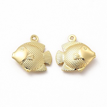 Rack Plating Brass Pendants, Fish Charm, Real 18K Gold Plated, 18x17.5x4.5mm, Hole: 1.2mm