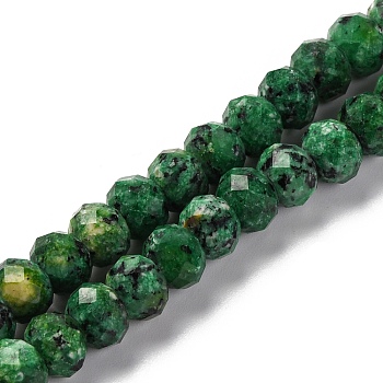 Natural Sesame Jasper Beads Strands, Dyed, Faceted, Rondelle, Green, 8x6mm, Hole: 1mm, about 63~64pcs/strand, 14.96''~15.35''(38~39cm)