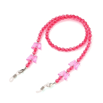 Butterfly Design Eyeglass Chains for Women, Glasses String Holder, with Acrylic Beads, 304 Stainless Steel Lobster Claw Clasps, Deep Pink, 21.25 inch(54cm)