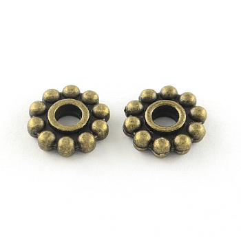 Flower Tibetan Style Alloy Beads, Cadmium Free & Lead Free, Antique Bronze, 9.5x2mm, Hole: 3mm, about 1995pcs/1000g